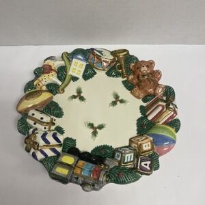 Omnibus Fitz and Floyd Christmas Toy Wreath Decorative Plate 8 Inch Ceramic 3D
